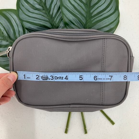 Rectangle Gray Orange Rip Stop Small Zip Travel Make Up Toiletry Cosmetic Bag - Picture 8 of 9